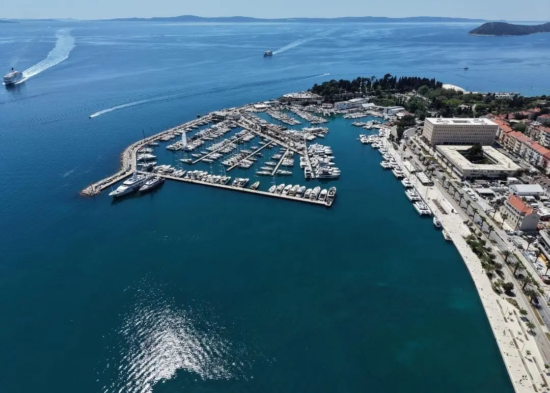 Aerial view of Split marina and boats on the Adriatic